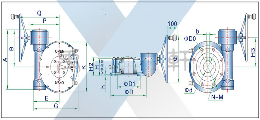 QDX3双级不锈钢蜗轮蜗杆阀门减速机(图1)